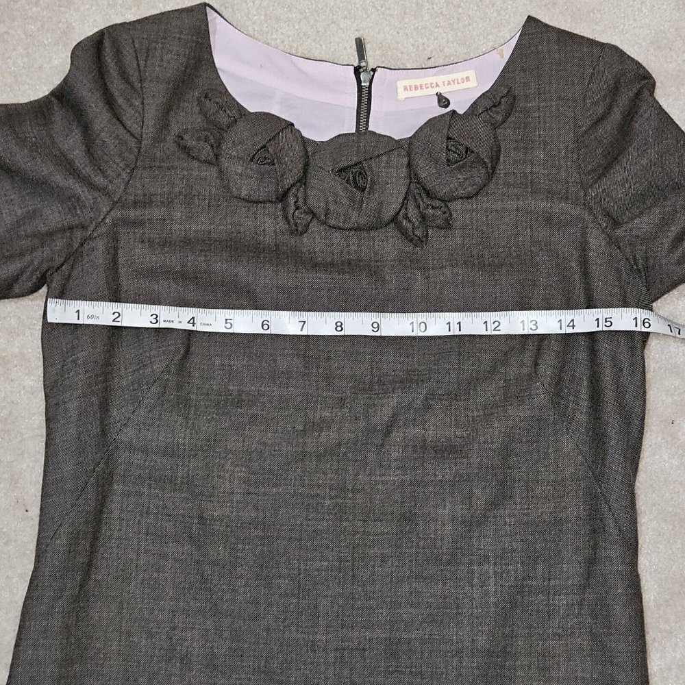 Rebecca Taylor Brown Dress Flower Neckline Wool Blend Exposed Zipper Size 4 - Picture 11 of 13